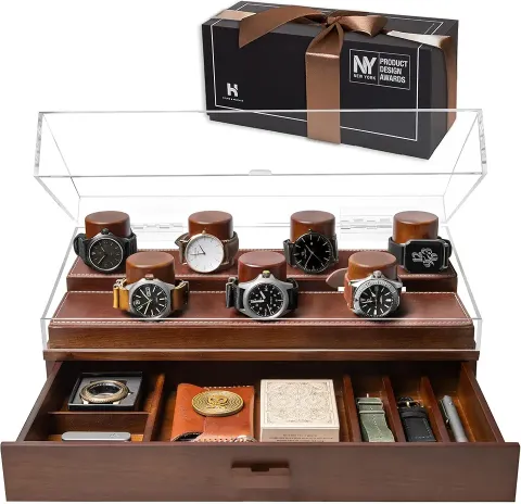  7-Slot Wooden Watch Display Case