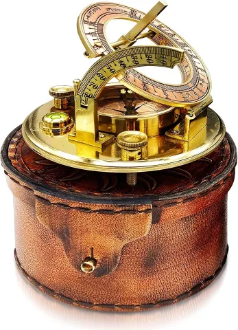 Brass Sundial Compass in Leather Case