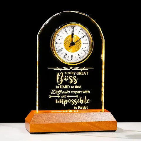 Crystal Clock with Wooden LED Light Base