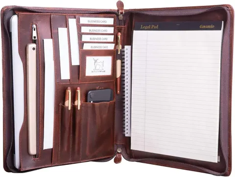 Leather Business Portfolio Padfolio with Zipper