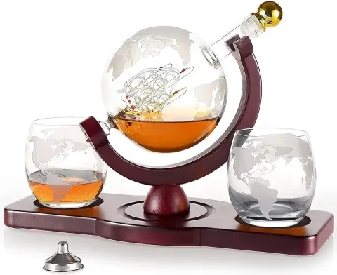 Whiskey Decanter Globe Set with Glasses