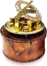  Brass Sundial Compass in Leather Case